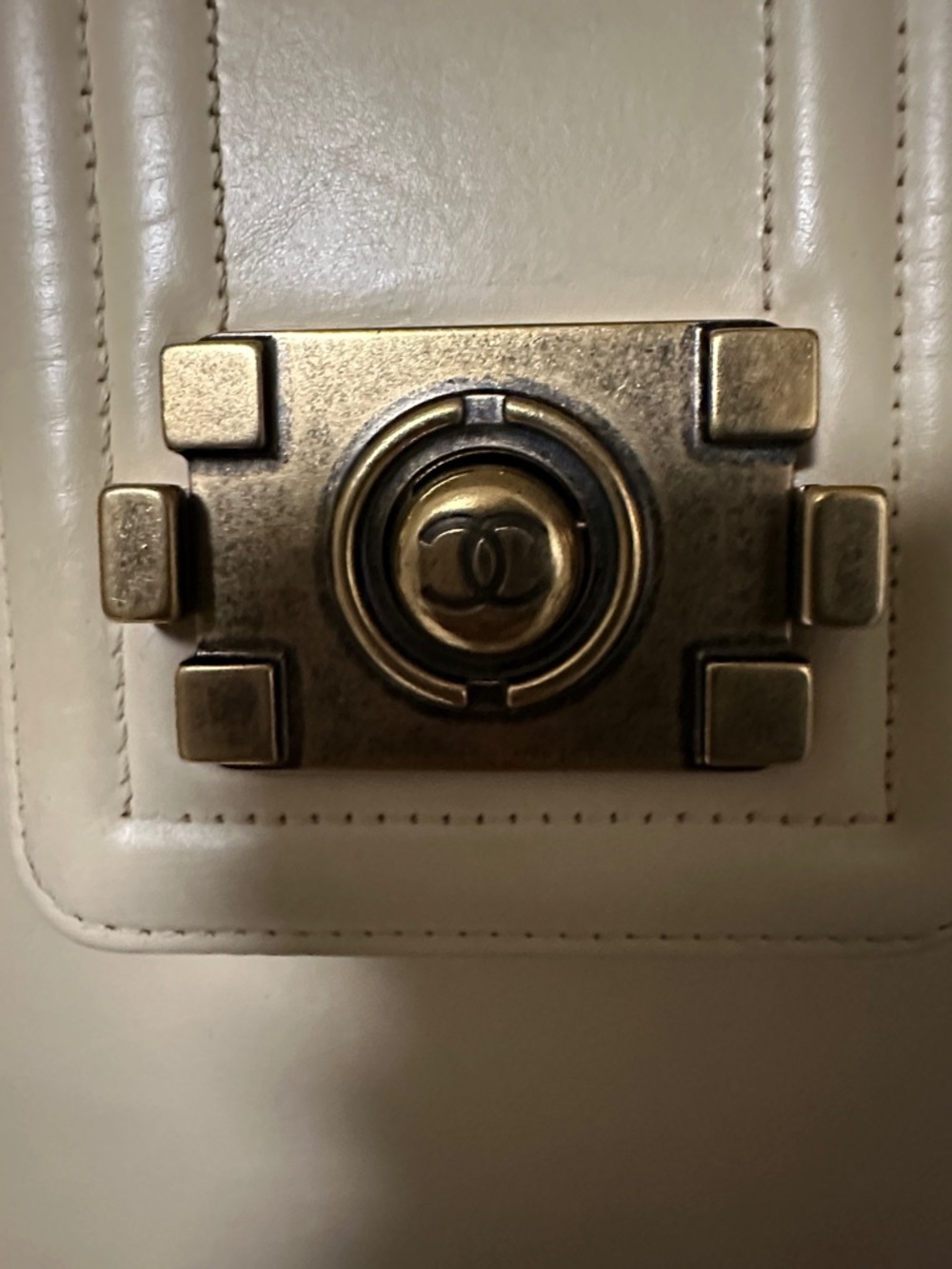 CHANEL Cream Leather Satchel with Gold-Tone Hardware and Top Handle - Picture 5 of 16